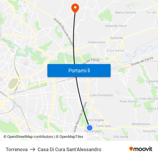 Torrenova to Casa Di Cura Sant'Alessandro map