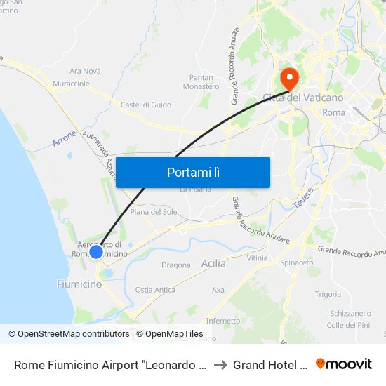 Rome Fiumicino Airport "Leonardo Da Vinci" (Fco) to Grand Hotel Tiberio map