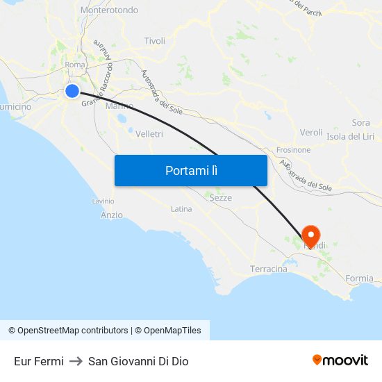 Eur Fermi to San Giovanni Di Dio map