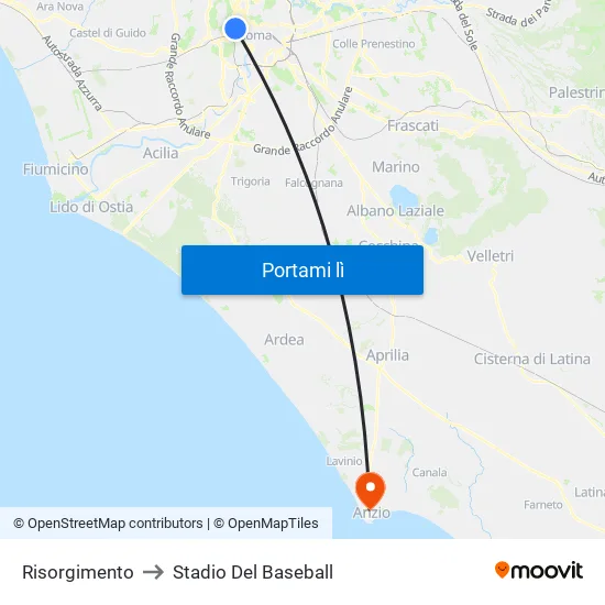 Risorgimento to Stadio Del Baseball map