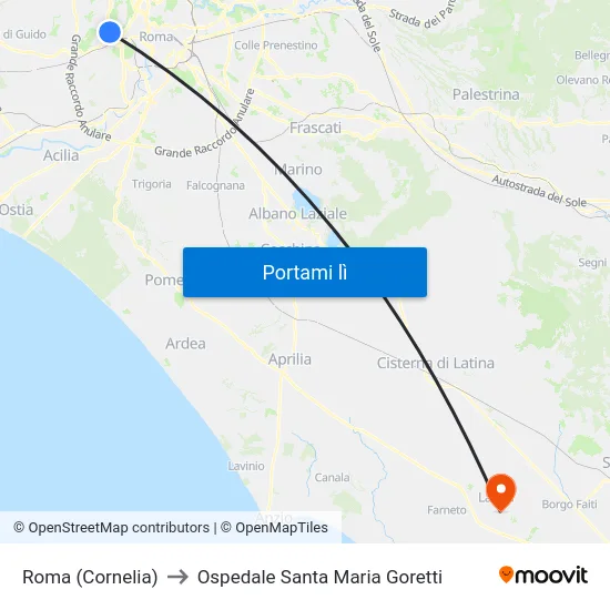 Roma (Cornelia) to Ospedale Santa Maria Goretti map