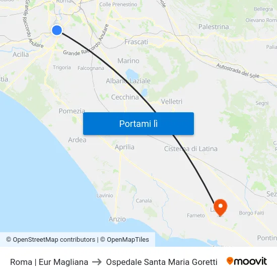 Roma | Eur Magliana to Ospedale Santa Maria Goretti map