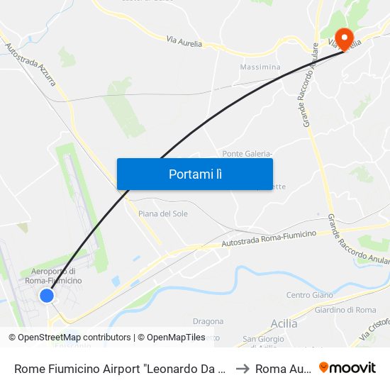 Rome Fiumicino Airport "Leonardo Da Vinci" (Fco) to Roma Aurelia map