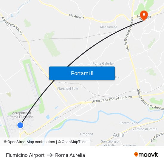 Fiumicino Airport to Roma Aurelia map