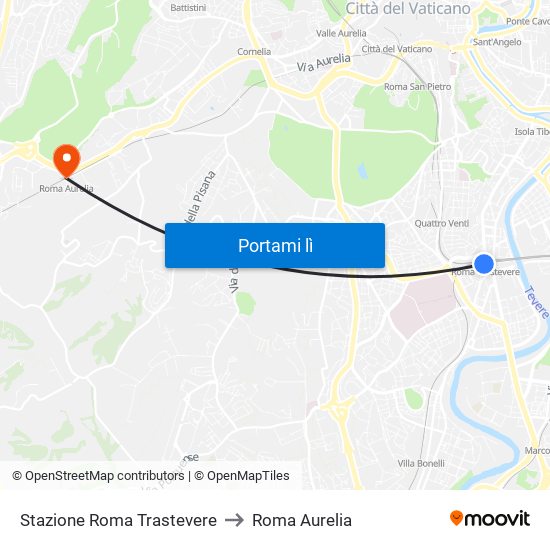 Stazione Roma Trastevere to Roma Aurelia map