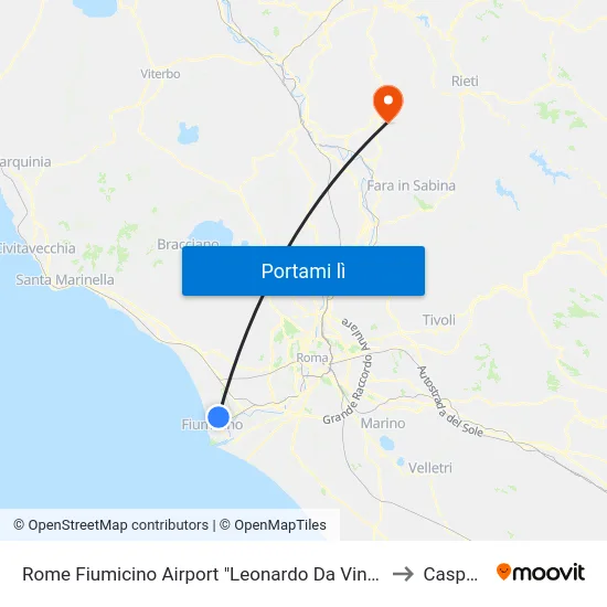 Rome Fiumicino Airport "Leonardo Da Vinci" (Fco) to Casperia map