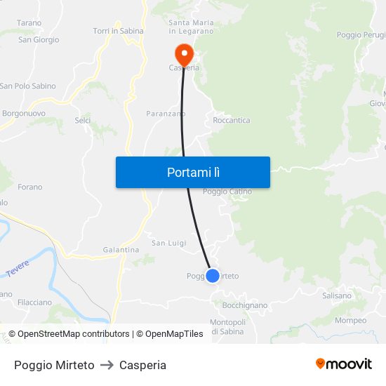 Poggio Mirteto to Casperia map