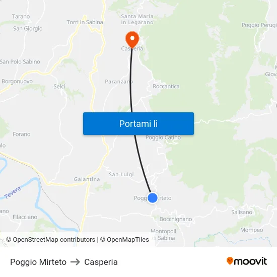 Poggio Mirteto to Casperia map