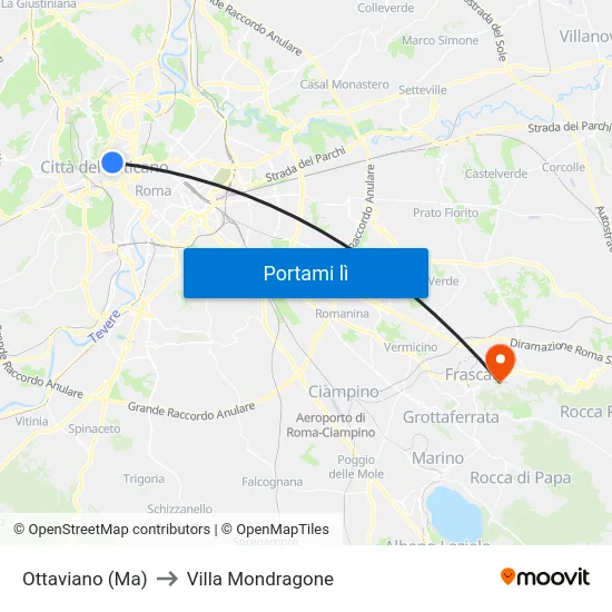 Ottaviano (Ma) to Villa Mondragone map