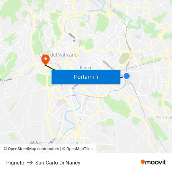 Pigneto to San Carlo Di Nancy map