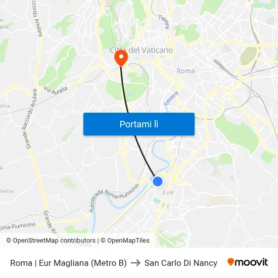 Roma | Eur Magliana (Metro B) to San Carlo Di Nancy map