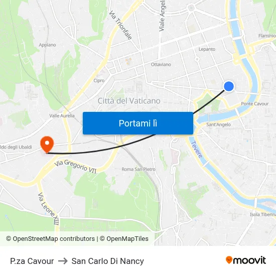 P.za Cavour to San Carlo Di Nancy map
