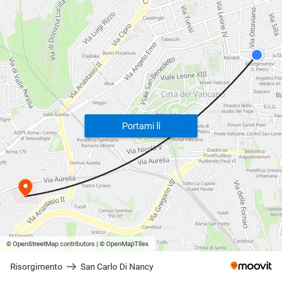 Risorgimento to San Carlo Di Nancy map