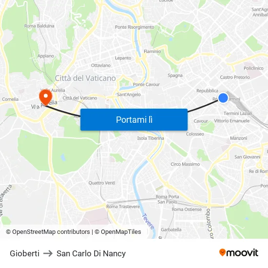 Gioberti to San Carlo Di Nancy map