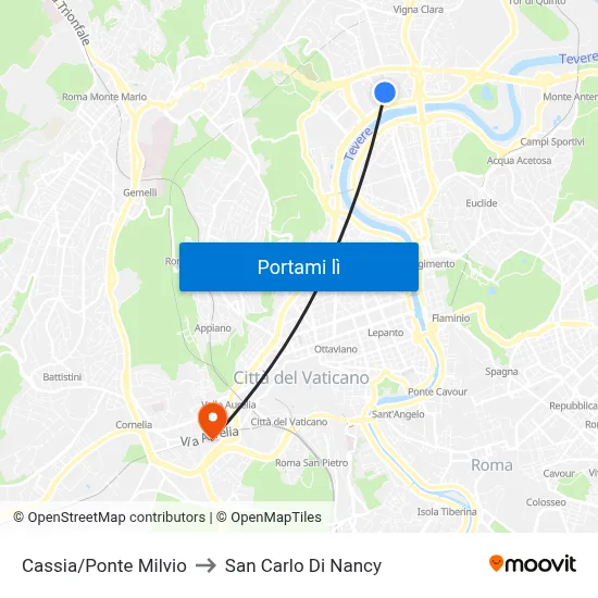 Cassia/Ponte Milvio to San Carlo Di Nancy map