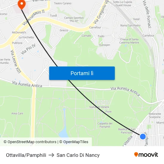 Ottavilla/Pamphili to San Carlo Di Nancy map