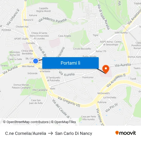 C.ne Cornelia/Aurelia to San Carlo Di Nancy map