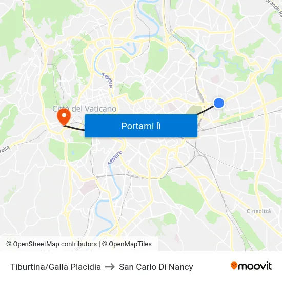 Tiburtina/Galla Placidia to San Carlo Di Nancy map