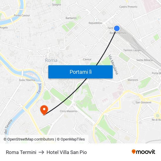 Roma Termini to Hotel Villa San Pio map