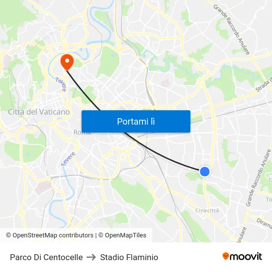 Parco Di Centocelle to Stadio Flaminio map