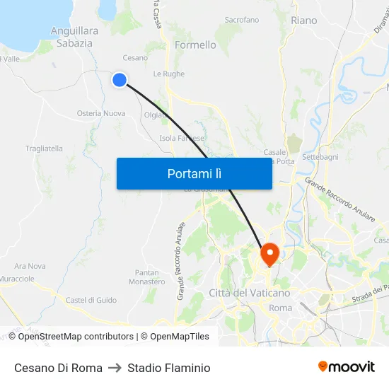 Cesano Di Roma to Stadio Flaminio map