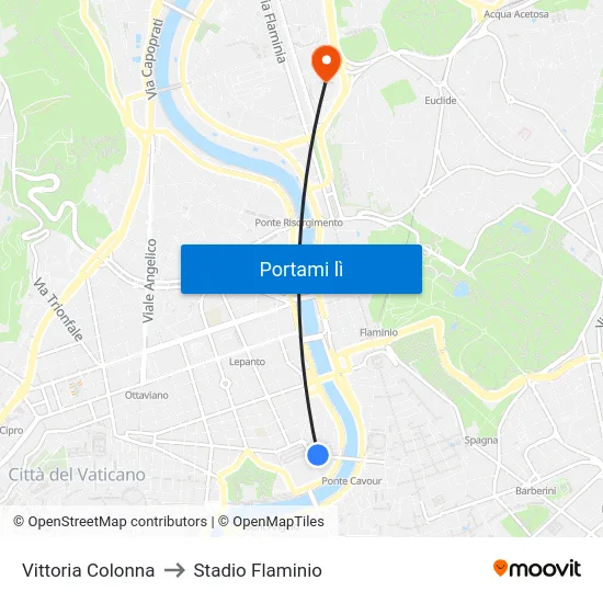 Vittoria Colonna to Stadio Flaminio map