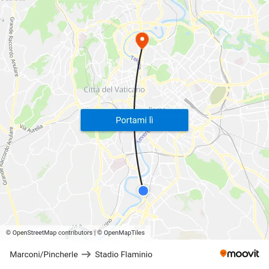 Marconi/Pincherle to Stadio Flaminio map