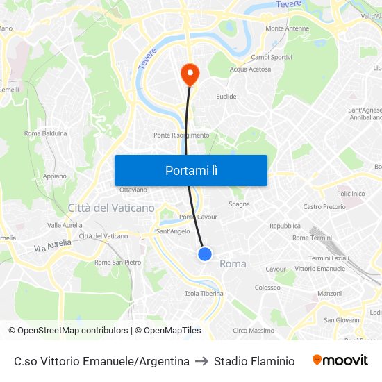 C.so Vittorio Emanuele/Argentina to Stadio Flaminio map