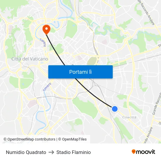 Numidio Quadrato to Stadio Flaminio map