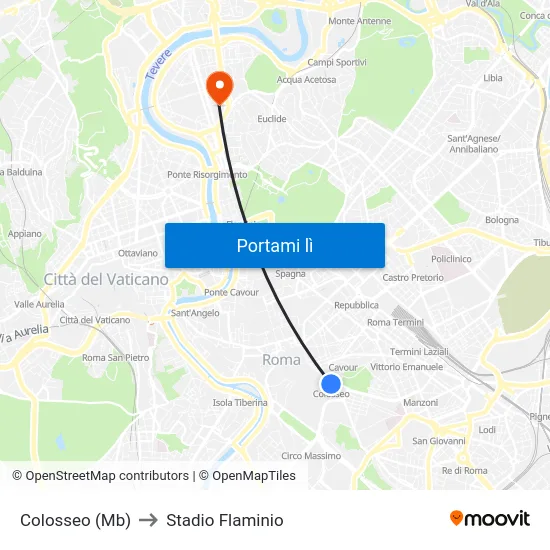 Colosseo (Mb) to Stadio Flaminio map