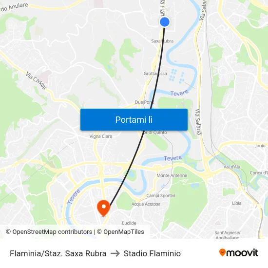 Flaminia/Staz. Saxa Rubra to Stadio Flaminio map