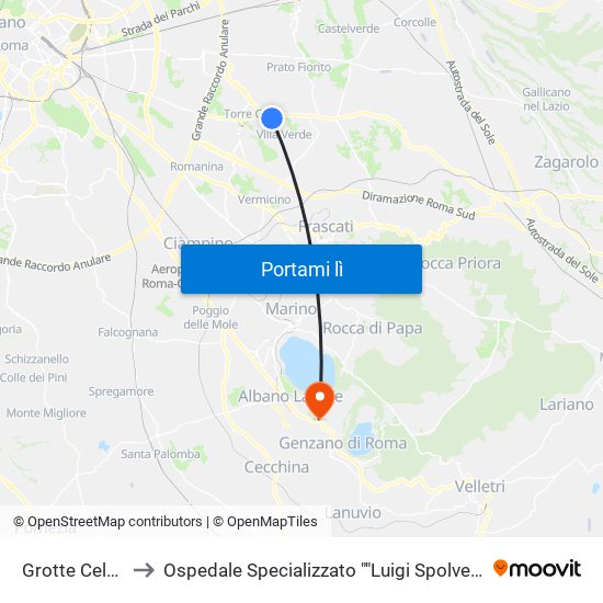 Grotte Celoni to Ospedale Specializzato ""Luigi Spolverini"" map