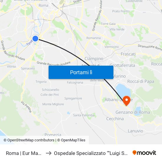 Roma | Eur Magliana to Ospedale Specializzato ""Luigi Spolverini"" map