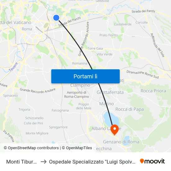 Monti Tiburtini to Ospedale Specializzato "Luigi Spolverini" map