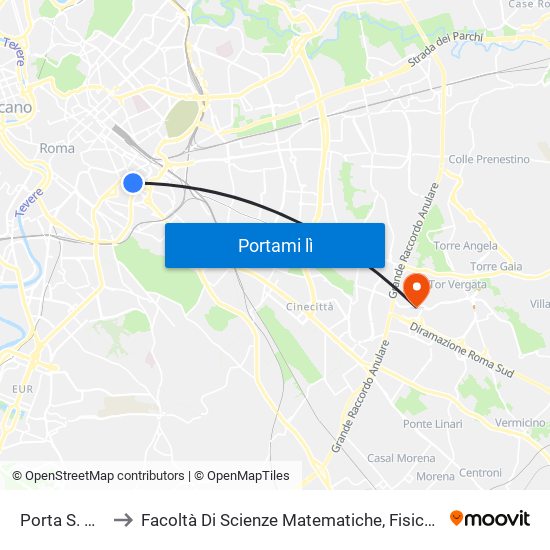 Porta S. Giovanni to Facoltà Di Scienze Matematiche, Fisiche E Naturali (Sogene) map