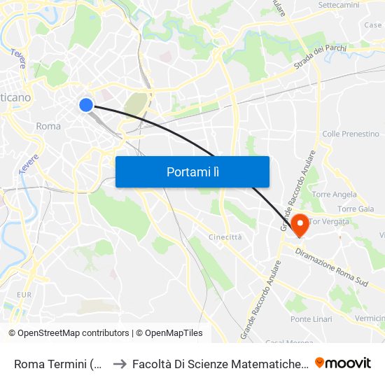 Roma Termini (Airport Shuttles) to Facoltà Di Scienze Matematiche, Fisiche E Naturali (Sogene) map