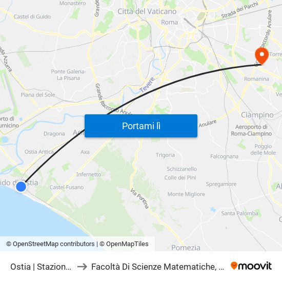 Ostia | Stazione Lido Centro to Facoltà Di Scienze Matematiche, Fisiche E Naturali (Sogene) map