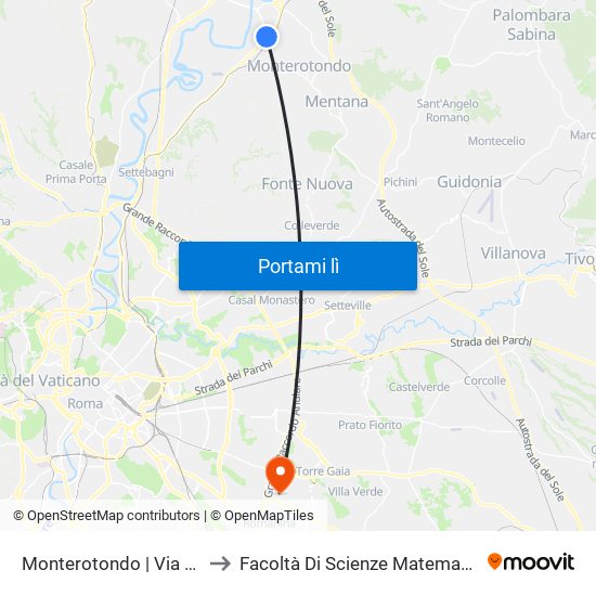 Monterotondo | Via Salaria (Zona Industriale) to Facoltà Di Scienze Matematiche, Fisiche E Naturali (Sogene) map