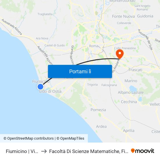 Fiumicino | Viale Danubio to Facoltà Di Scienze Matematiche, Fisiche E Naturali (Sogene) map