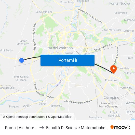 Roma | Via Aurelia (Massimina) to Facoltà Di Scienze Matematiche, Fisiche E Naturali (Sogene) map