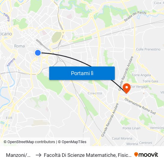 Manzoni/Merulana to Facoltà Di Scienze Matematiche, Fisiche E Naturali (Sogene) map