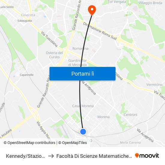 Kennedy/Stazione FS Ciampino to Facoltà Di Scienze Matematiche, Fisiche E Naturali (Sogene) map