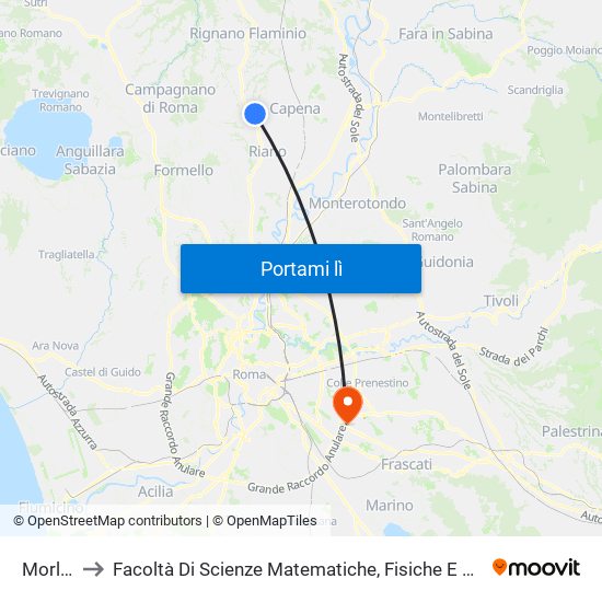 Morlupo to Facoltà Di Scienze Matematiche, Fisiche E Naturali (Sogene) map