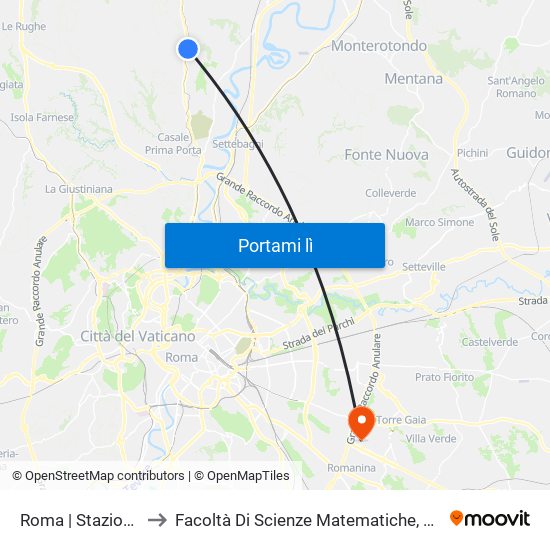 Roma | Stazione Sacrofano to Facoltà Di Scienze Matematiche, Fisiche E Naturali (Sogene) map