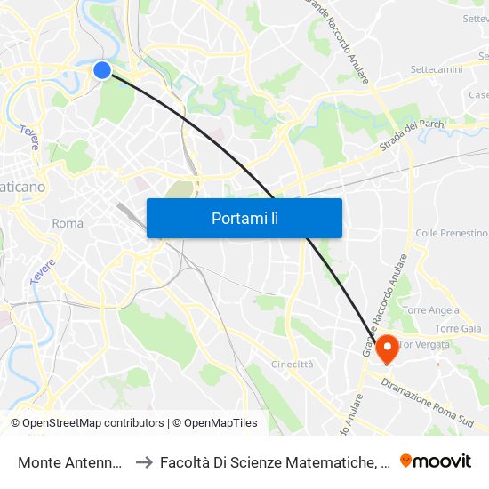 Monte Antenne (A Richiesta) to Facoltà Di Scienze Matematiche, Fisiche E Naturali (Sogene) map