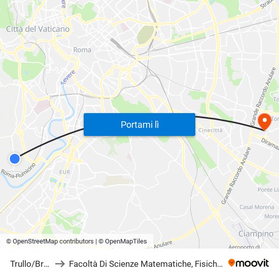 Trullo/Brugnato to Facoltà Di Scienze Matematiche, Fisiche E Naturali (Sogene) map