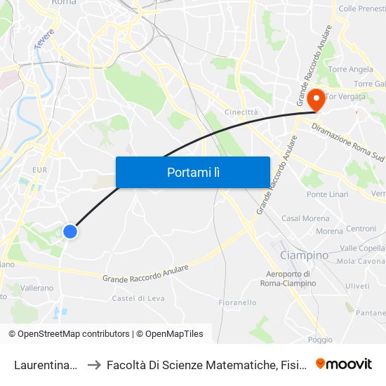 Laurentina/Mercato to Facoltà Di Scienze Matematiche, Fisiche E Naturali (Sogene) map