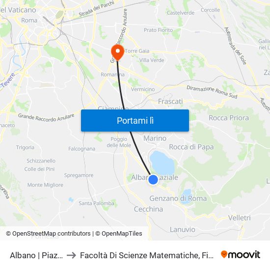 Albano | Piazza Mazzini to Facoltà Di Scienze Matematiche, Fisiche E Naturali (Sogene) map