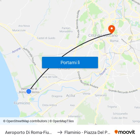 Aeroporto Di Roma-Fiumicino to Flaminio - Piazza Del Popolo map