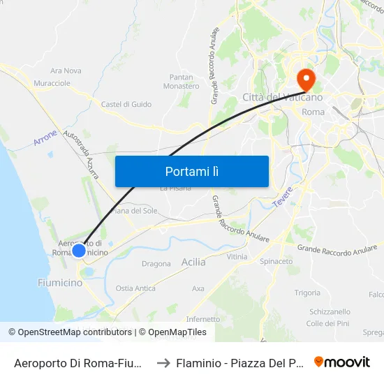 Aeroporto Di Roma-Fiumicino to Flaminio - Piazza Del Popolo map